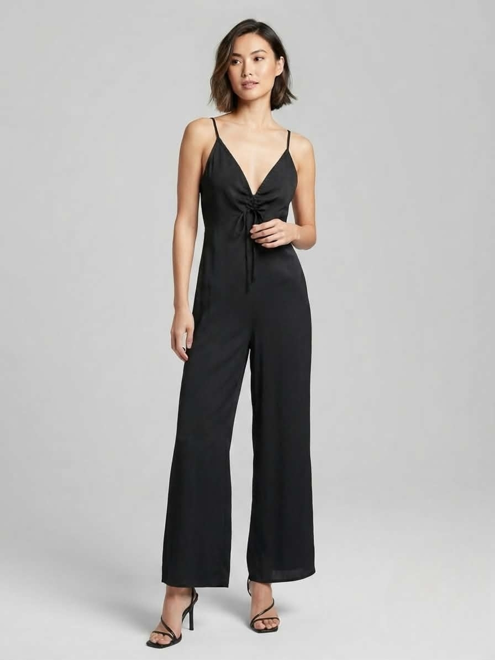 Wild Fable Black V-Neck Tie-Front Wide-Leg Jumpsuit - Size XS